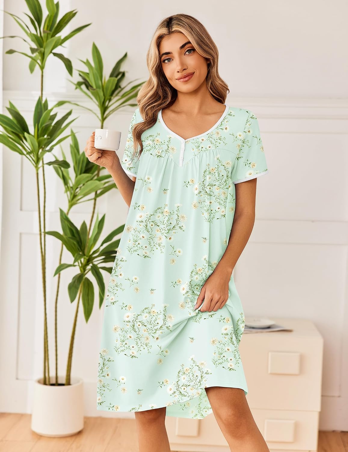 Ekouaer Cotton Nightgowns for Women Soft Night Gowns Button House Dress