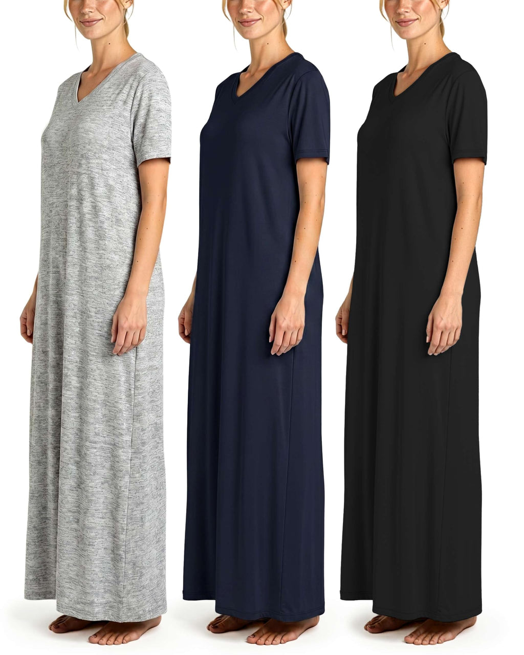 3 Pack Women's Maxi Long Nightgowns Short Sleeve Night Shirt PJ Sleep Dress