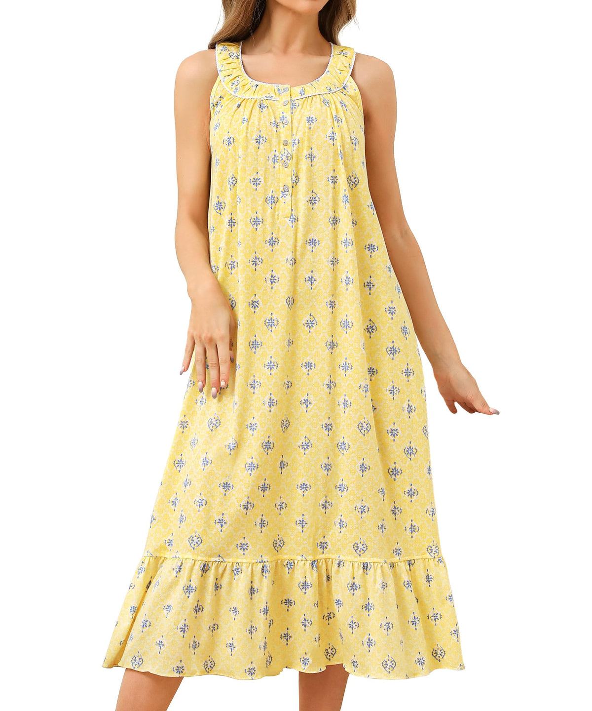 IZZY + TOBY 100% Cotton Nightgowns for Women Soft Ladies Gowns Sleepwear Long Sleeveless Nightgown
