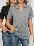 Women's Solid Color Basic Polo Shirt, Casual Short Sleeve Collared Top for Daily Wear, Ladies Clothes for All Seasons, Cute Breathable Summer Tops, Womenswear, Shirts Women, Lightweight Polo Shirt