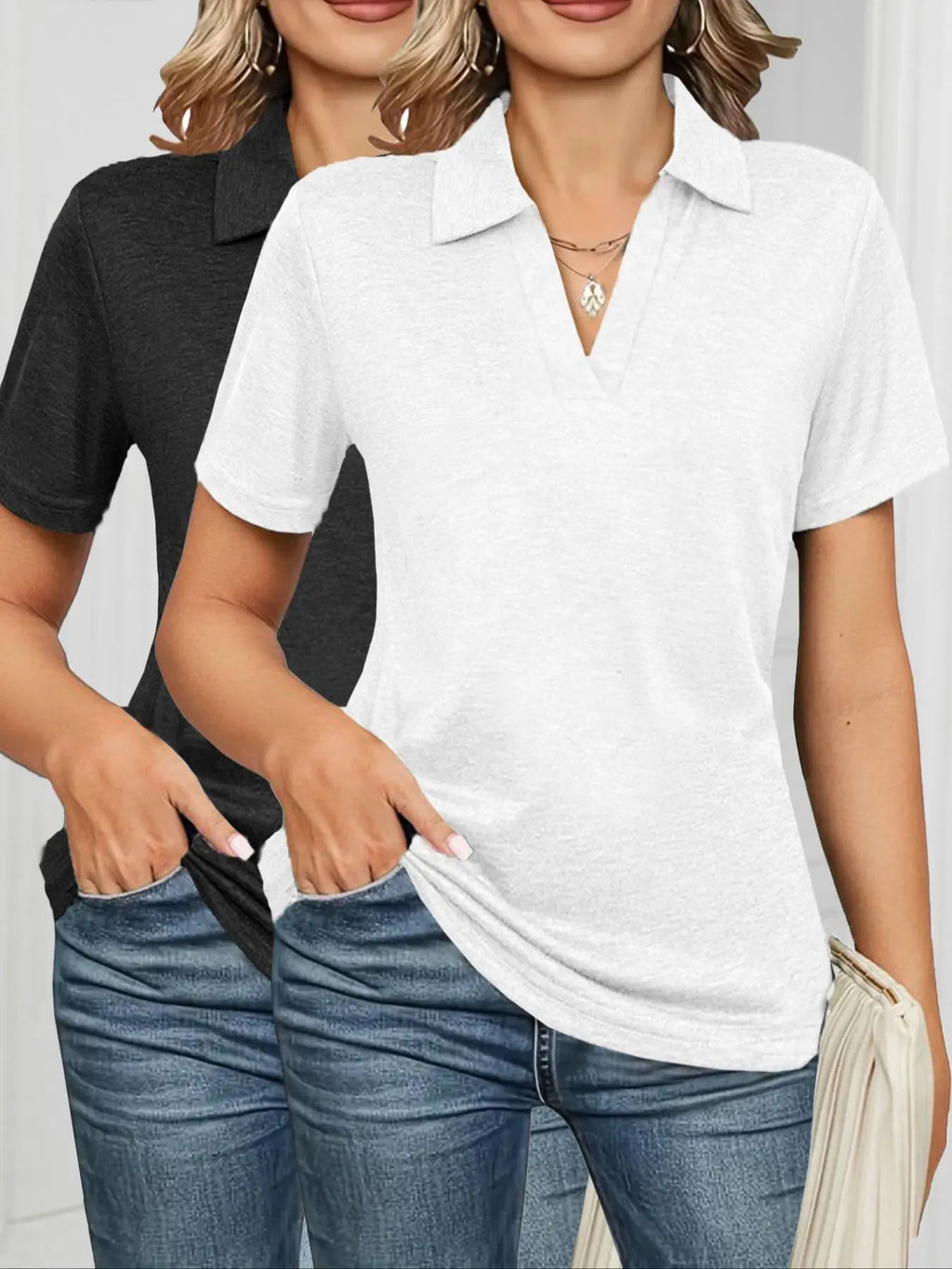 Women's Solid Color Basic Polo Shirt, Casual Short Sleeve Collared Top for Daily Wear, Ladies Clothes for All Seasons, Cute Breathable Summer Tops, Womenswear, Shirts Women, Lightweight Polo Shirt