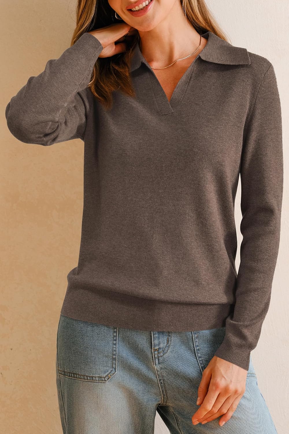 Arach&Cloz Women's Wool Blend Polo Shirts Business Casual Tops Fall Sweater