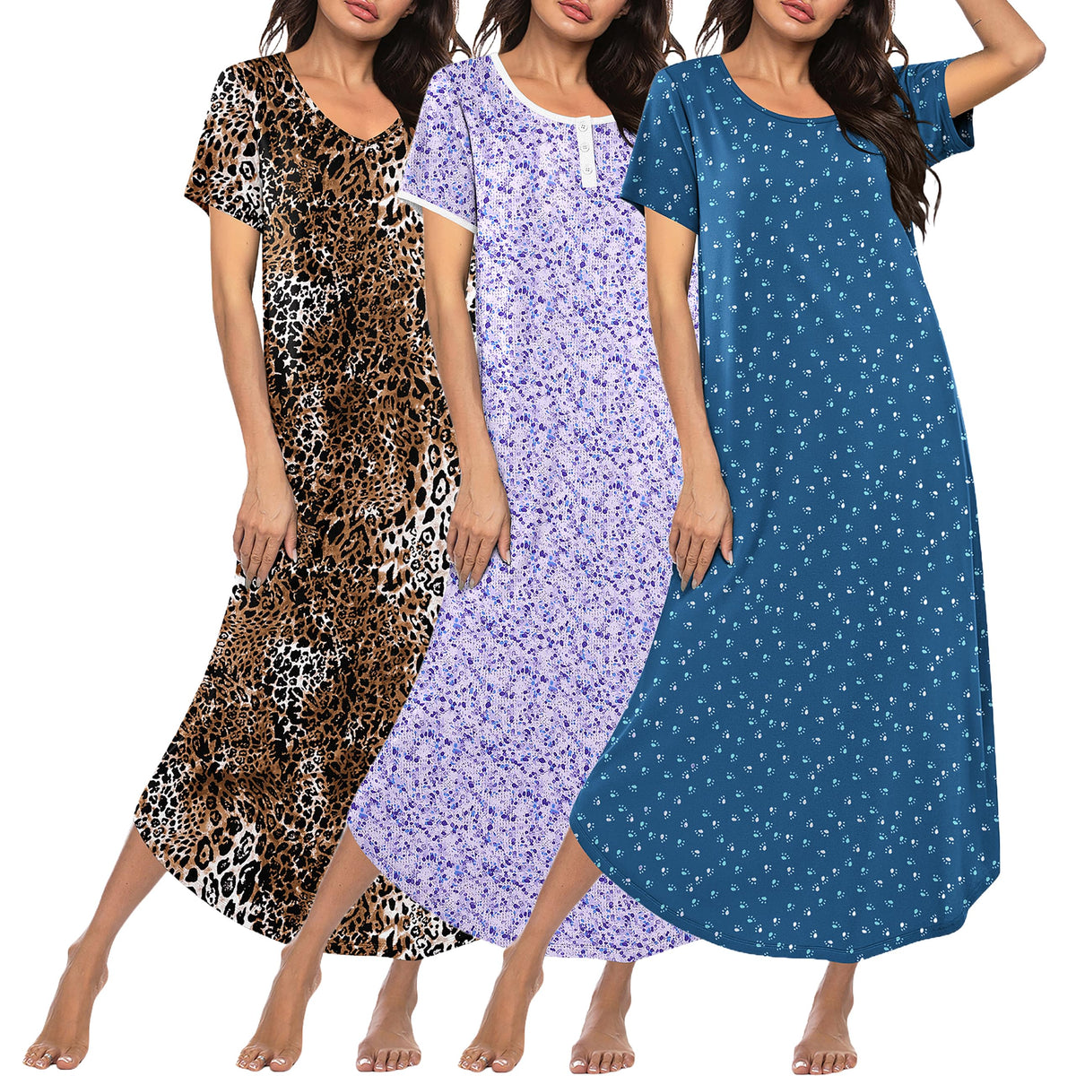 Ekouaer Long Nightgowns for Women 3 Pack Plus Size House Dress Soft Moo Moo
