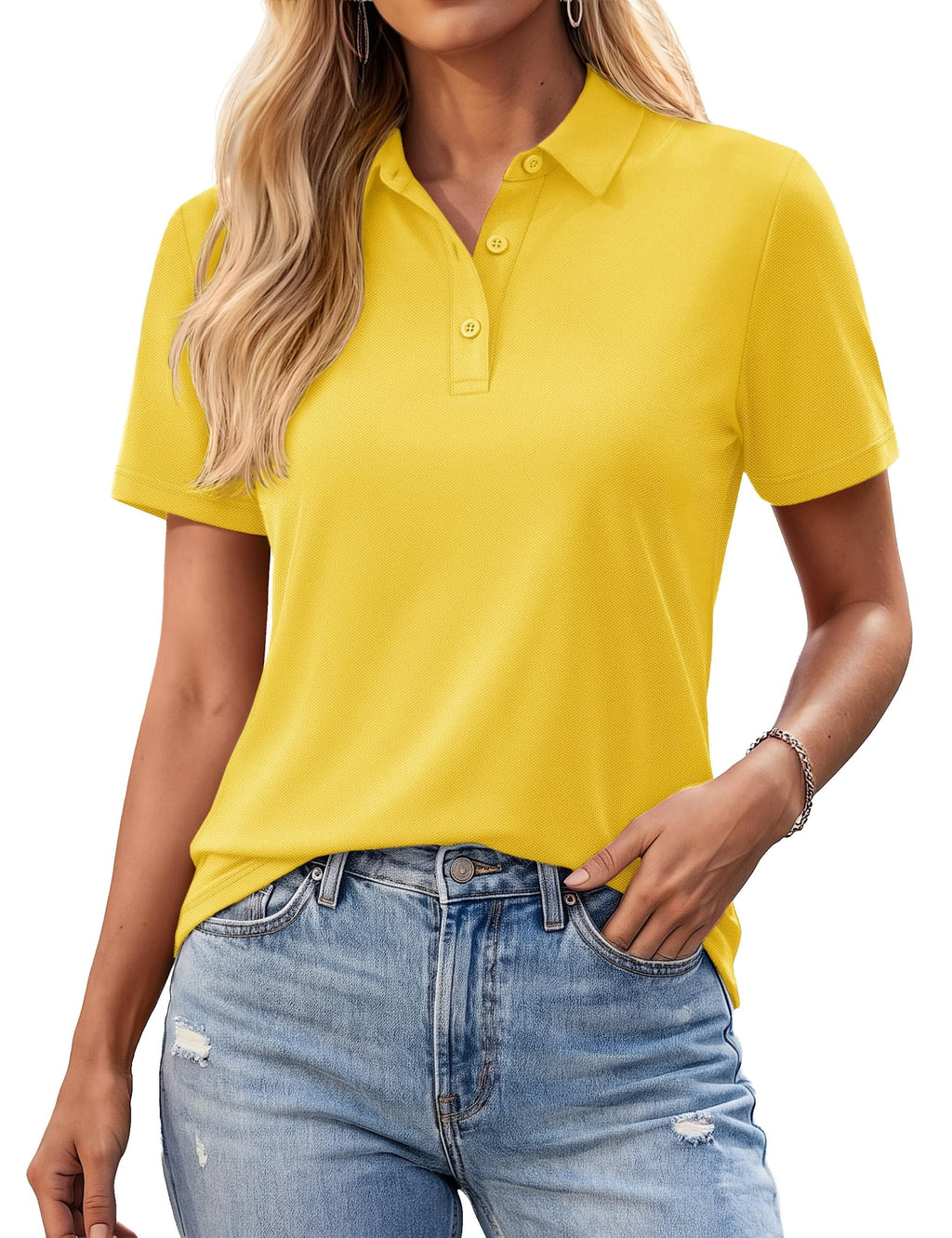 YUCOLEN Polo Shirts for Women Short Sleeve 3 Button Collared Golf Tee Cotton Business Casual Summer Work Tops