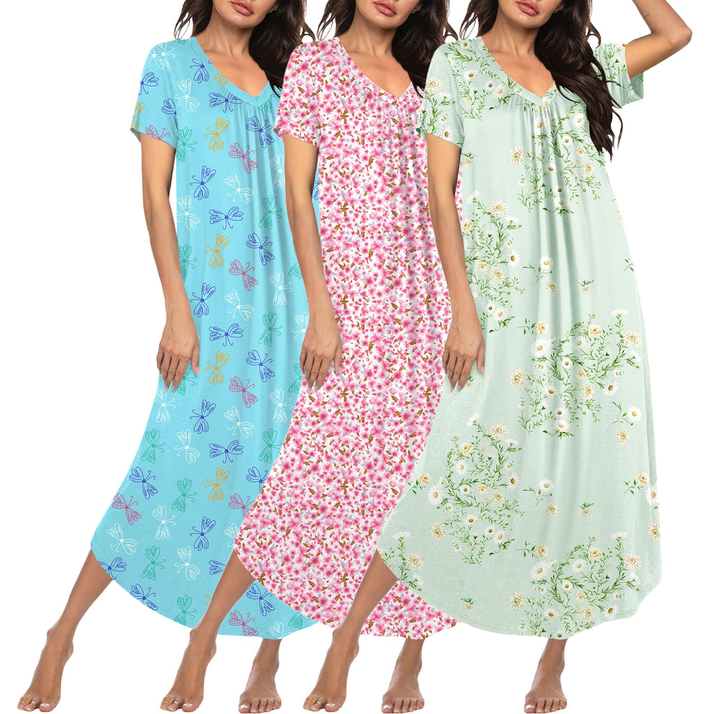 Ekouaer Long Nightgowns for Women 3 Pack House Dress Plus Size Moo Moos