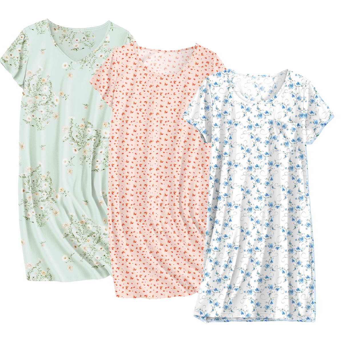 Ekouaer Cotton Nightgowns for Women 3 Pack Sleepshirts Tshirt Night Gown