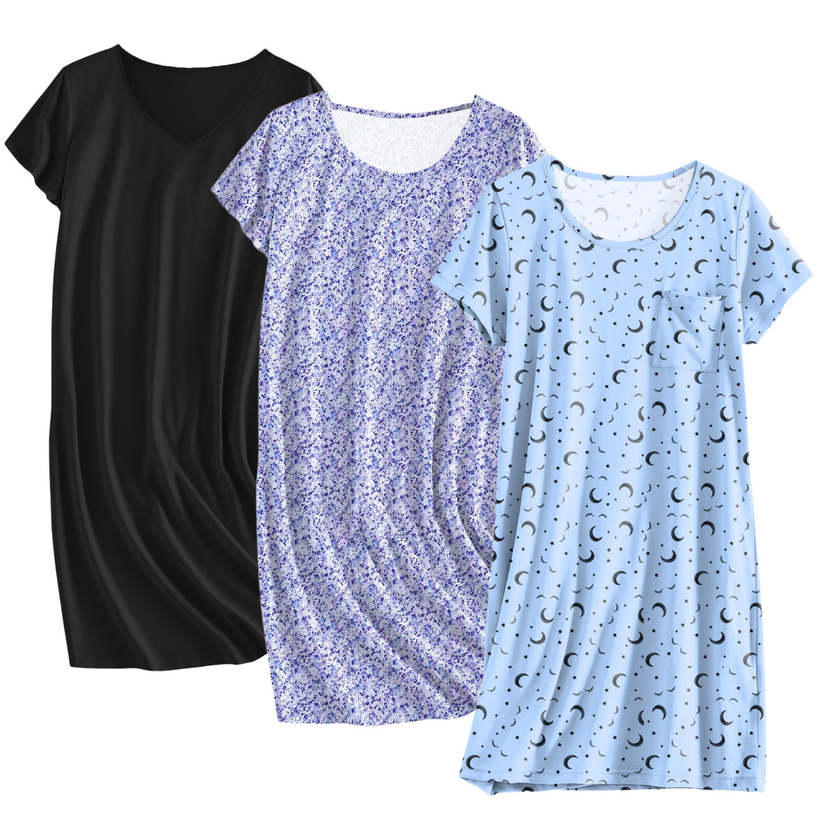 Ekouaer Cotton Nightgowns for Women 3 Pack Sleepshirts Tshirt Night Gown