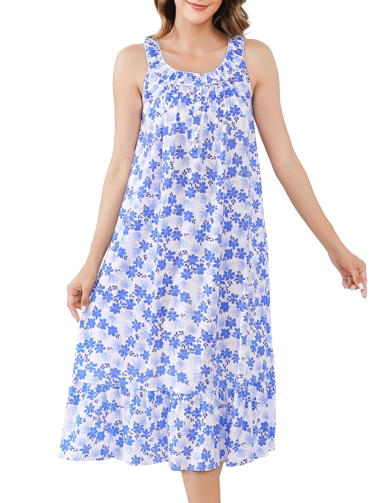 IZZY + TOBY 100% Cotton Nightgowns for Women Soft Ladies Gowns Sleepwear Long Sleeveless Nightgown