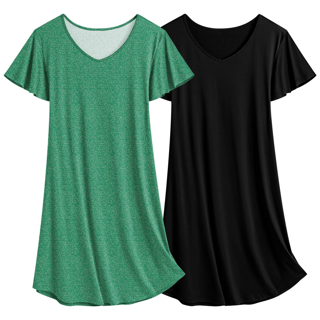 Ekouaer 2 Pack Nightgowns for Women Short Sleeve Nightshirt Soft Sleepdress