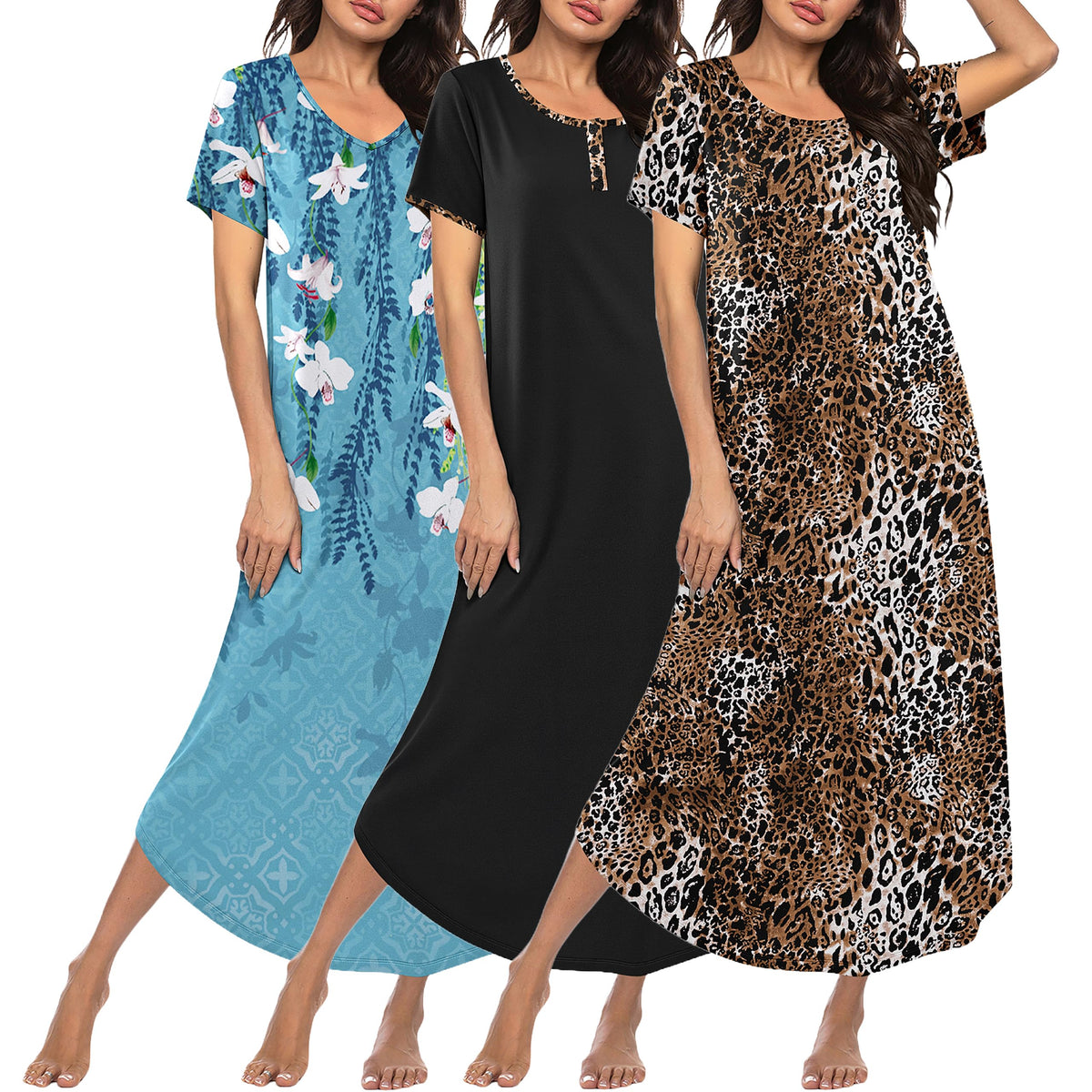 Ekouaer Long Nightgowns for Women 3 Pack Plus Size House Dress Soft Moo Moo
