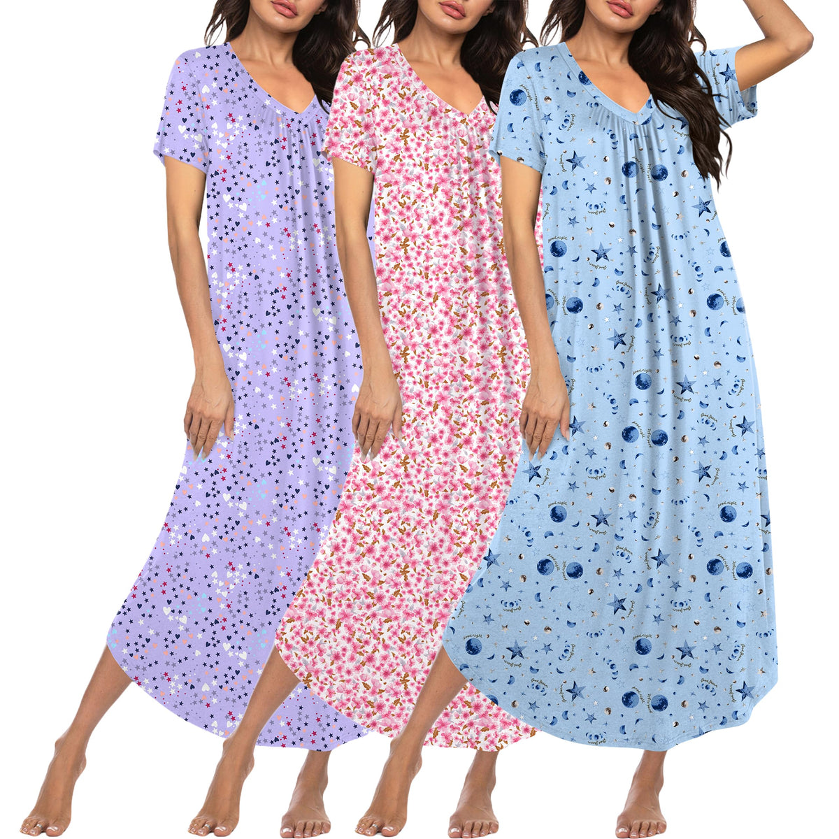 Ekouaer Long Nightgowns for Women 3 Pack House Dress Plus Size Moo Moos