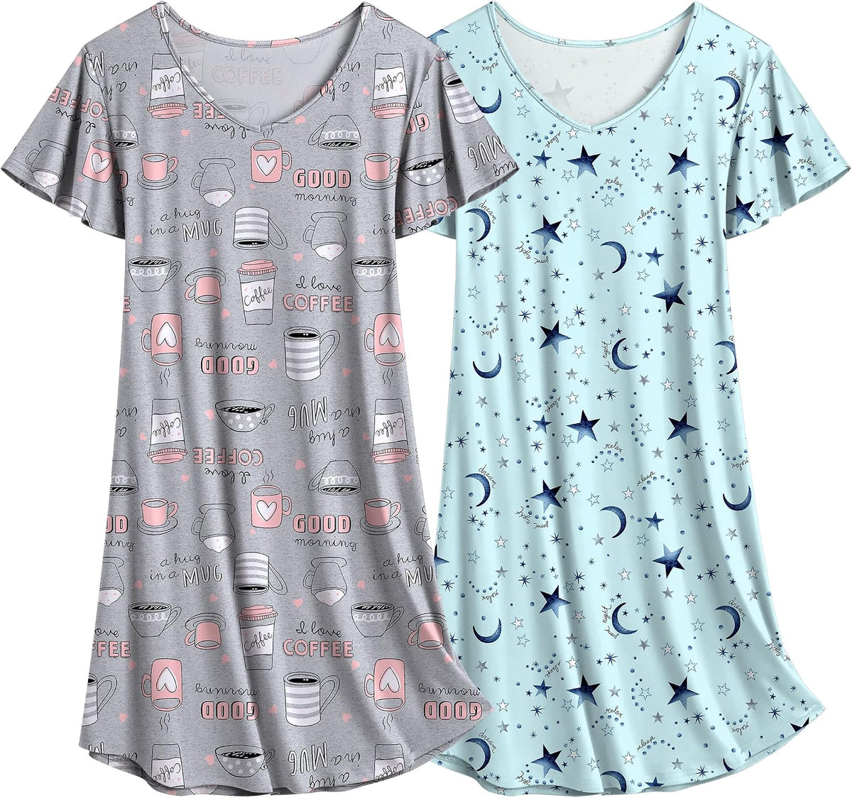 Ekouaer 2 Pack Nightgowns for Women Short Sleeve Nightshirt Soft Sleepdress