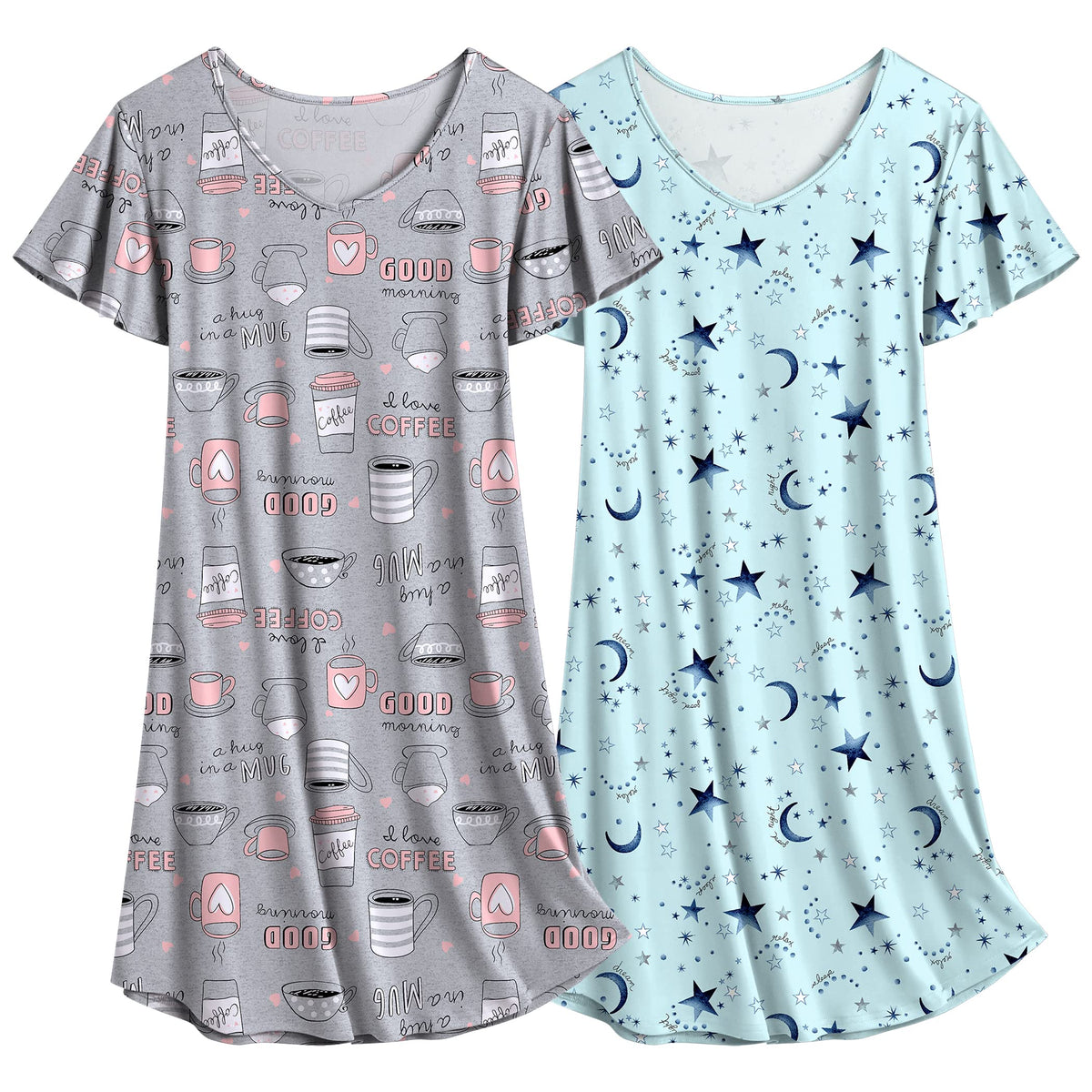 Ekouaer 2 Pack Nightgowns for Women Short Sleeve Nightshirt Soft Sleepdress