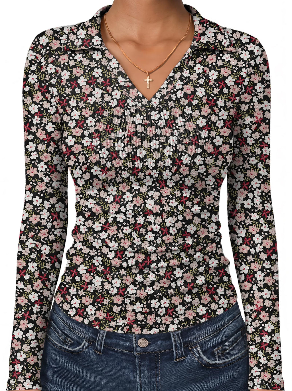 ANRABESS Womens Long Sleeve Fitted Polo Shirts Fall Business Casual Top