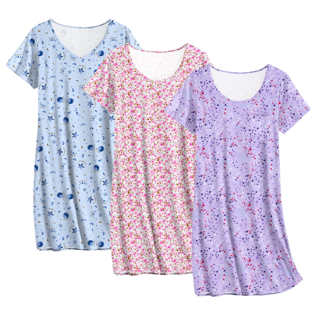 Ekouaer Cotton Nightgowns for Women 3 Pack Sleepshirts Tshirt Night Gown