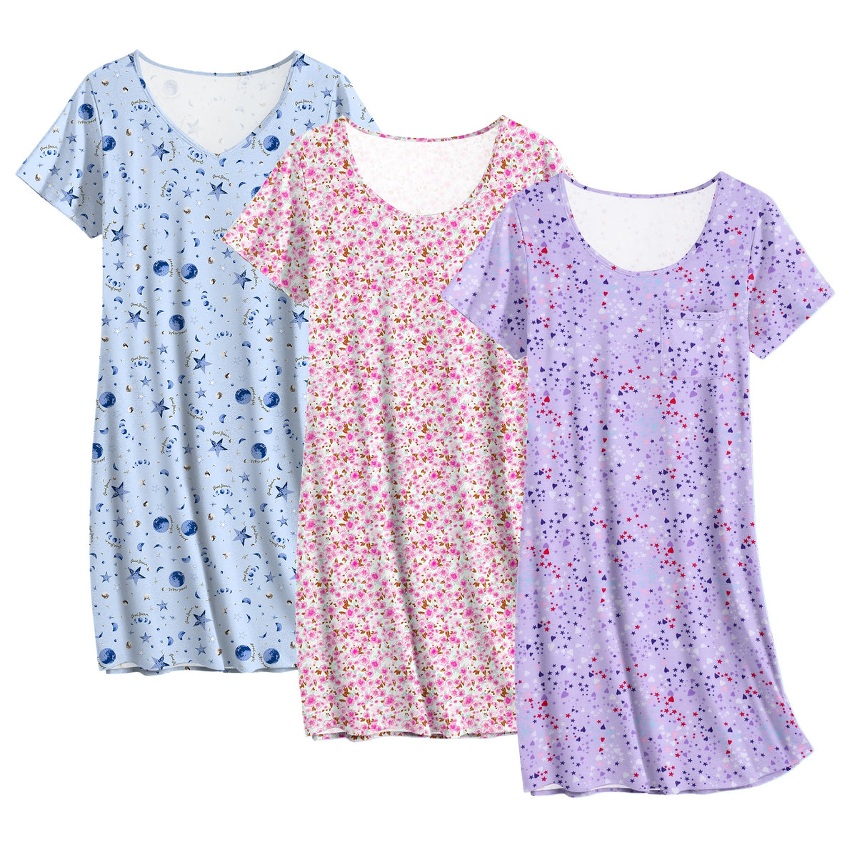 Ekouaer Cotton Nightgowns for Women 3 Pack Sleepshirts Tshirt Night Gown