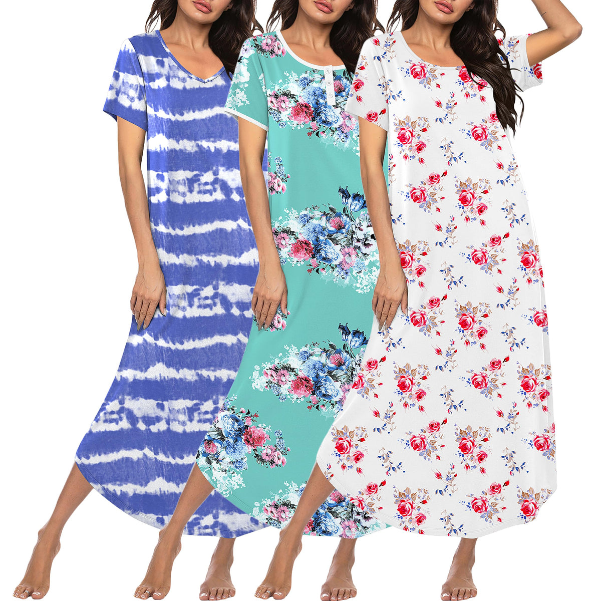 Ekouaer Long Nightgowns for Women 3 Pack Plus Size House Dress Soft Moo Moo