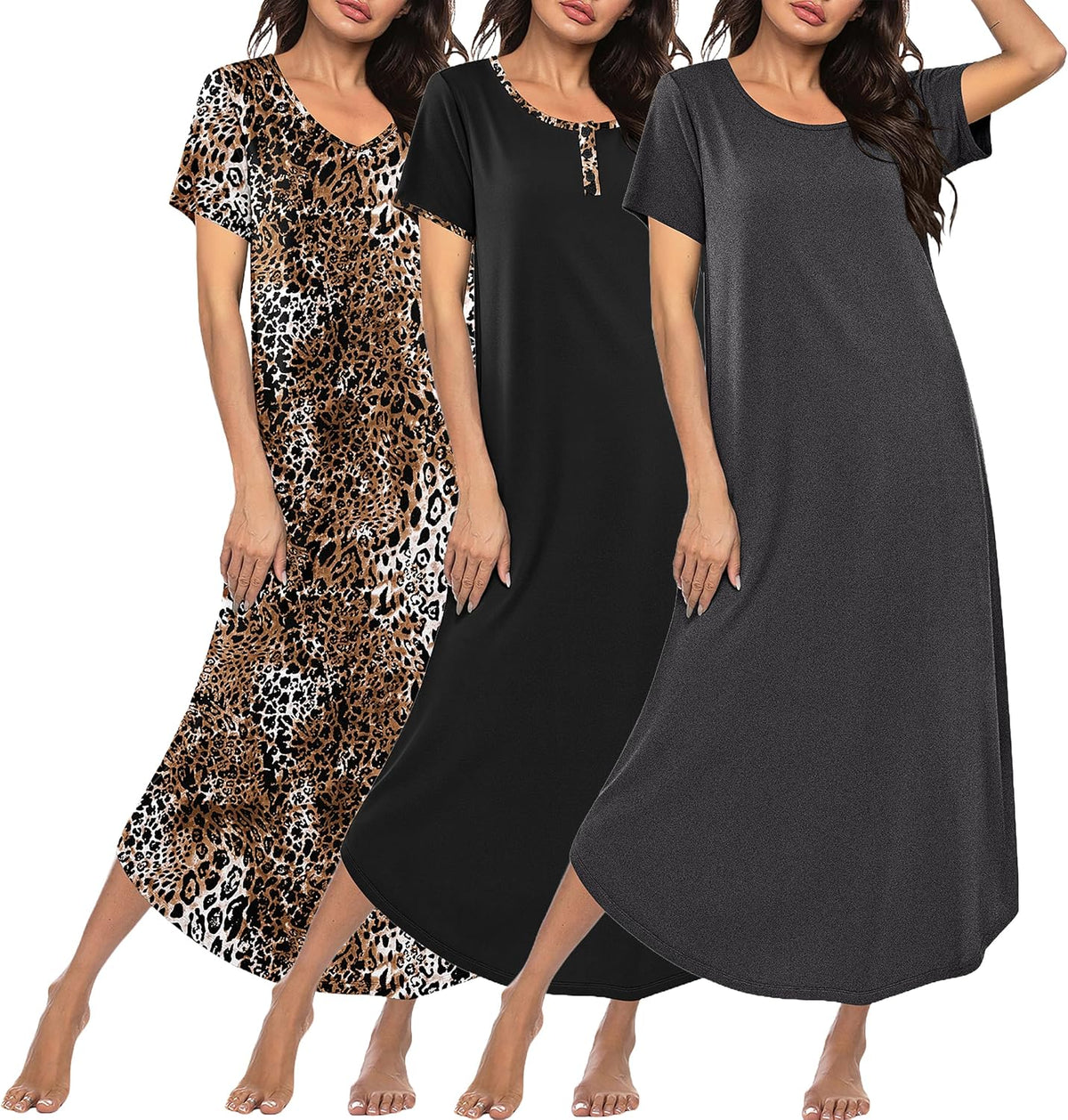 Ekouaer Long Nightgowns for Women 3 Pack Plus Size House Dress Soft Moo Moo