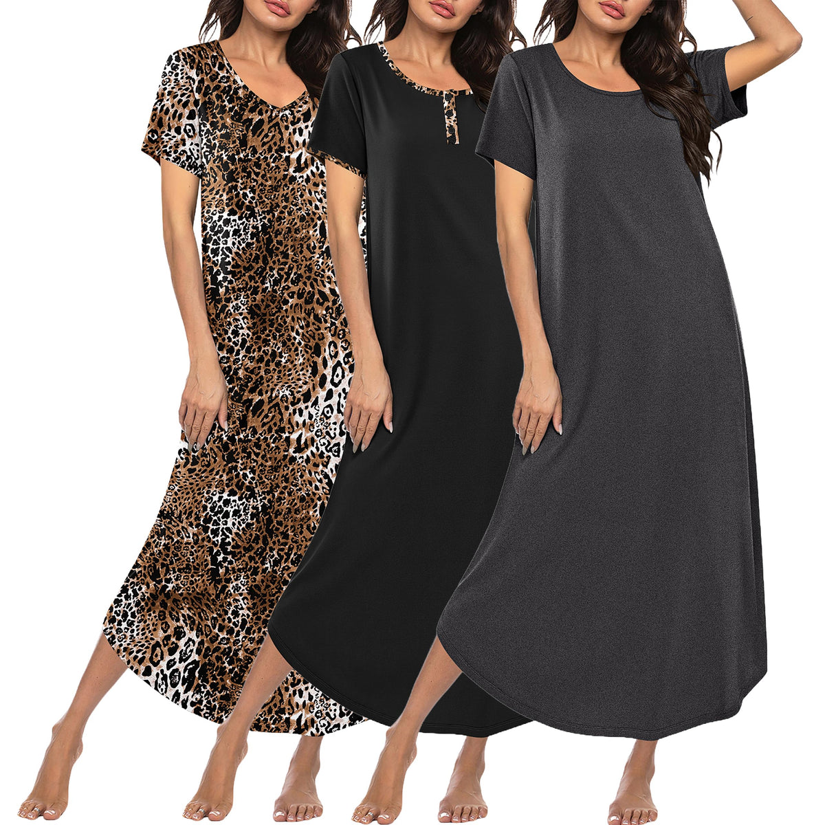Ekouaer Long Nightgowns for Women 3 Pack Plus Size House Dress Soft Moo Moo