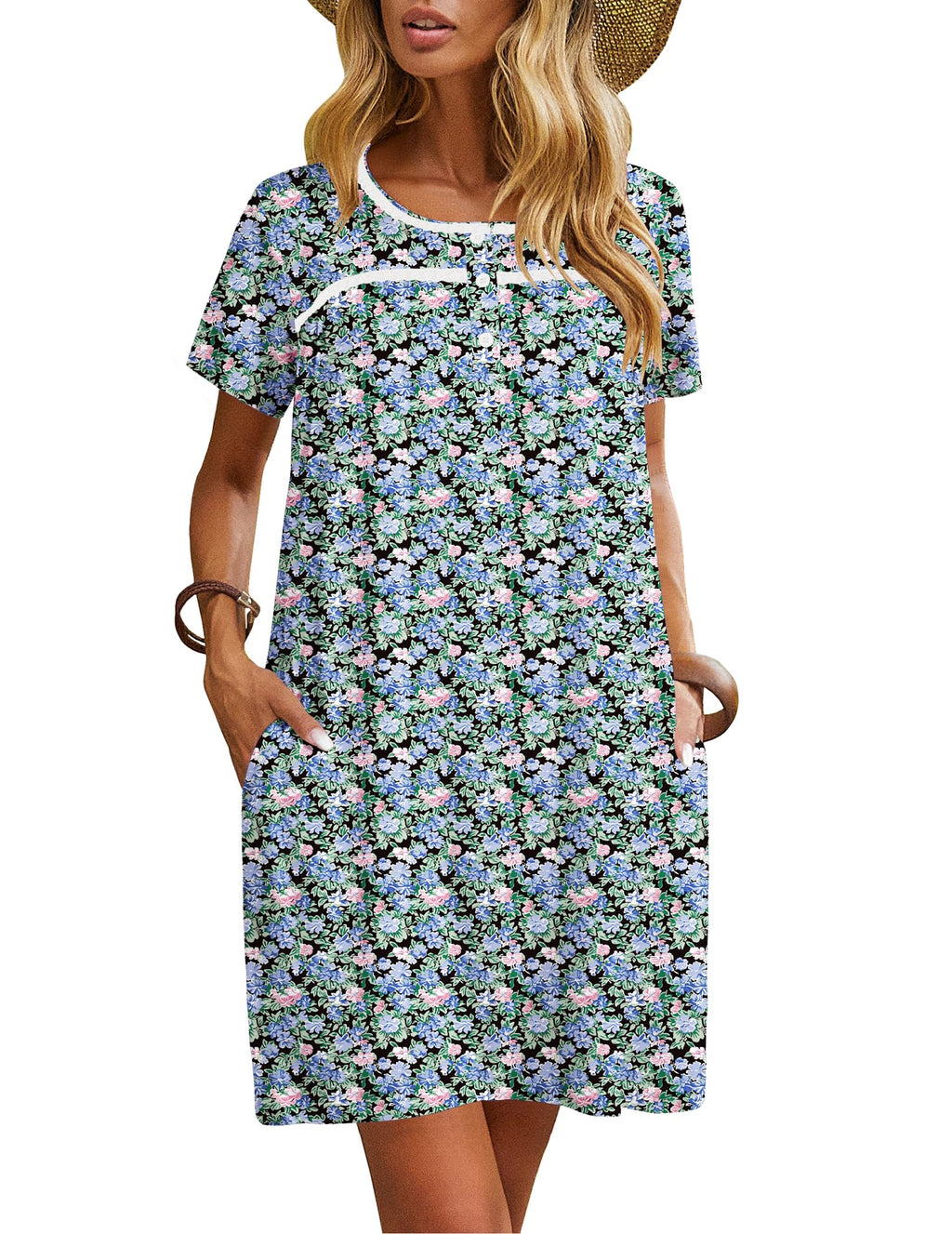 Ekouaer Women Nightgowns Short Sleeve Sleepwear Soft Nightshirt Pajamas