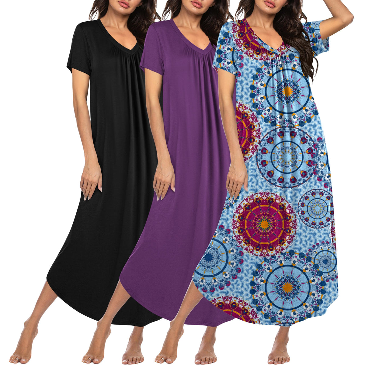 Ekouaer Long Nightgowns for Women 3 Pack House Dress Plus Size Moo Moos