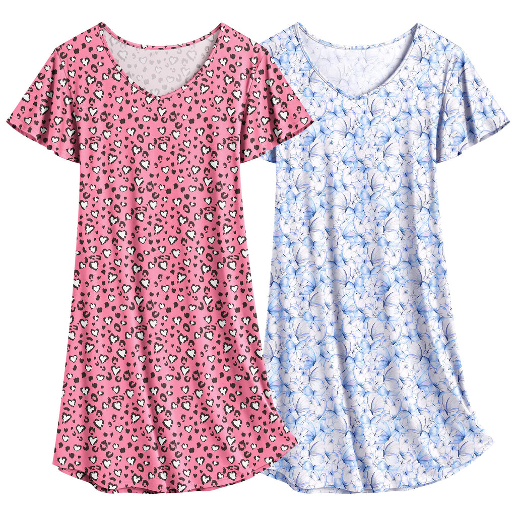 Ekouaer 2 Pack Nightgowns for Women Short Sleeve Nightshirt Soft Sleepdress