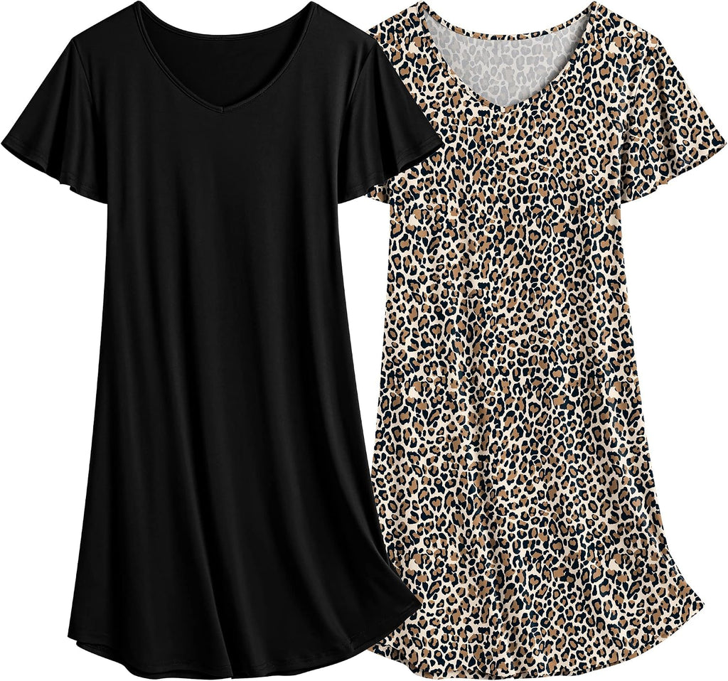 Ekouaer 2 Pack Nightgowns for Women Short Sleeve Nightshirt Soft Sleepdress
