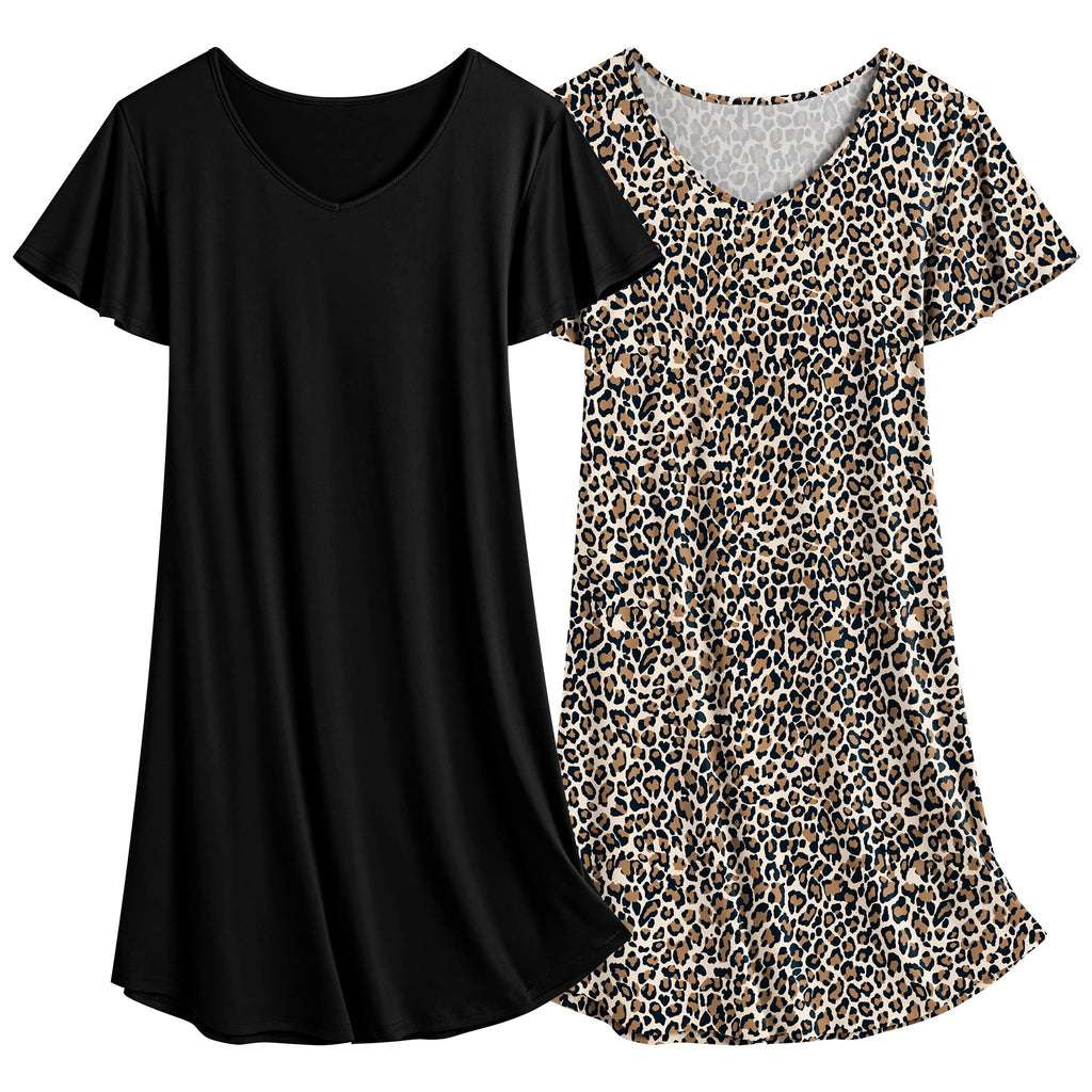 Ekouaer 2 Pack Nightgowns for Women Short Sleeve Nightshirt Soft Sleepdress