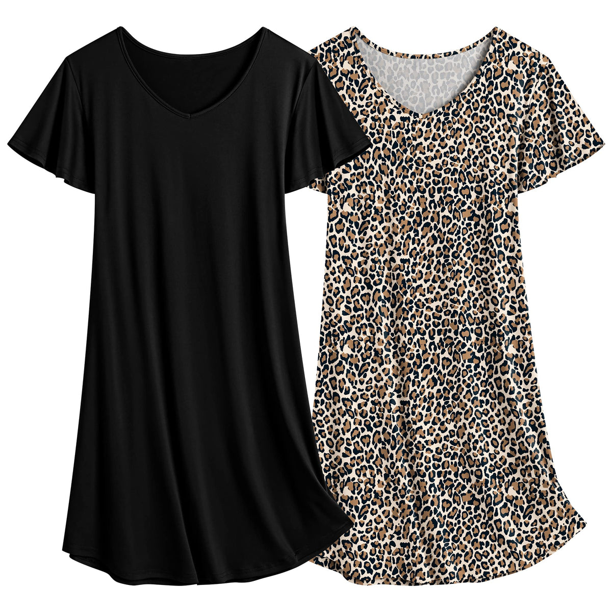 Ekouaer 2 Pack Nightgowns for Women Short Sleeve Nightshirt Soft Sleepdress