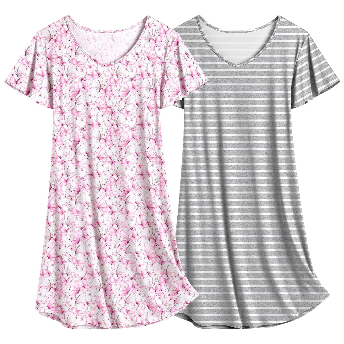 Ekouaer 2 Pack Nightgowns for Women Short Sleeve Nightshirt Soft Sleepdress