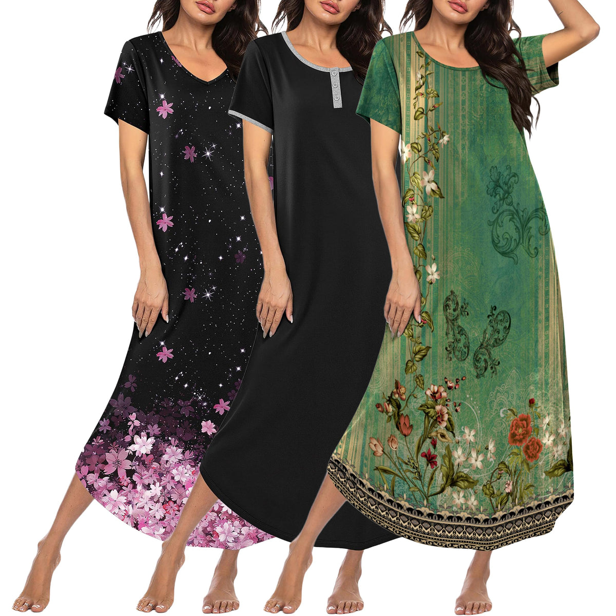 Ekouaer Long Nightgowns for Women 3 Pack Plus Size House Dress Soft Moo Moo