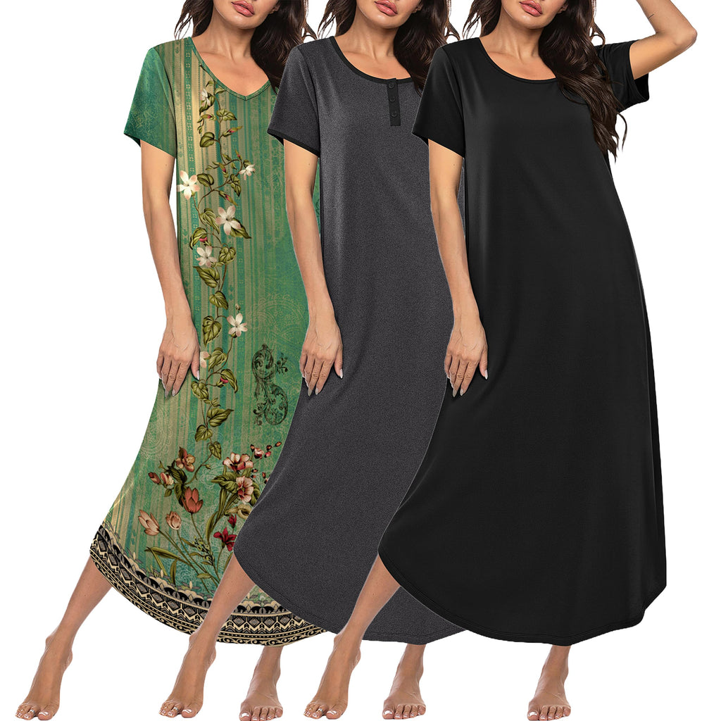 Ekouaer Long Nightgowns for Women 3 Pack Plus Size House Dress Soft Moo Moo