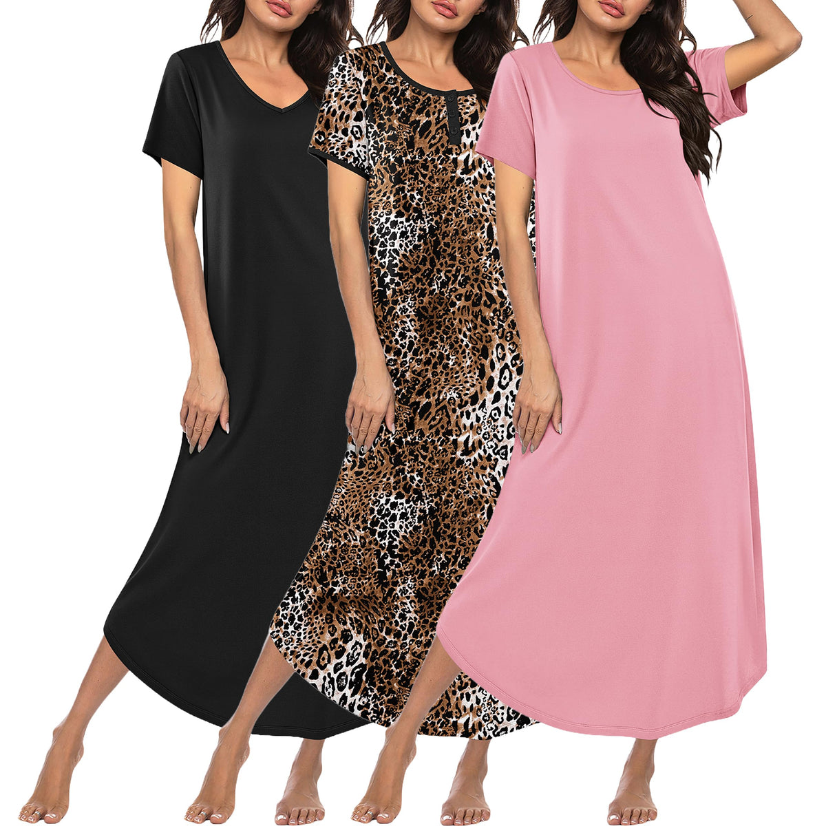 Ekouaer Long Nightgowns for Women 3 Pack Plus Size House Dress Soft Moo Moo