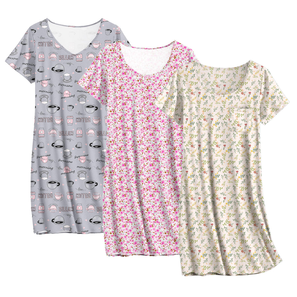 Ekouaer Cotton Nightgowns for Women 3 Pack Sleepshirts Tshirt Night Gown