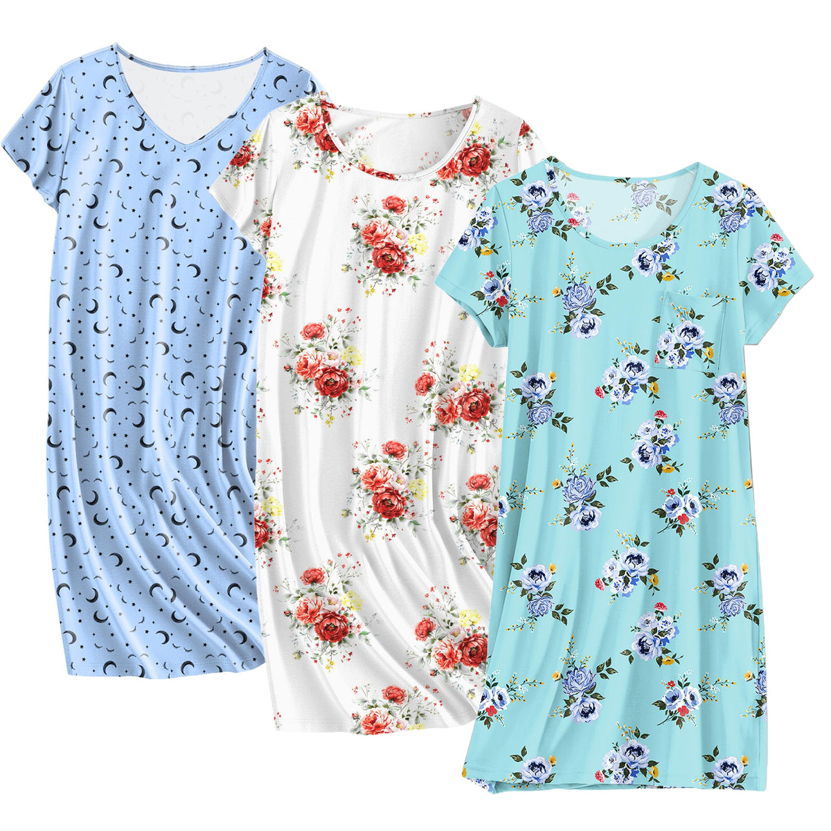 Ekouaer Cotton Nightgowns for Women 3 Pack Sleepshirts Tshirt Night Gown