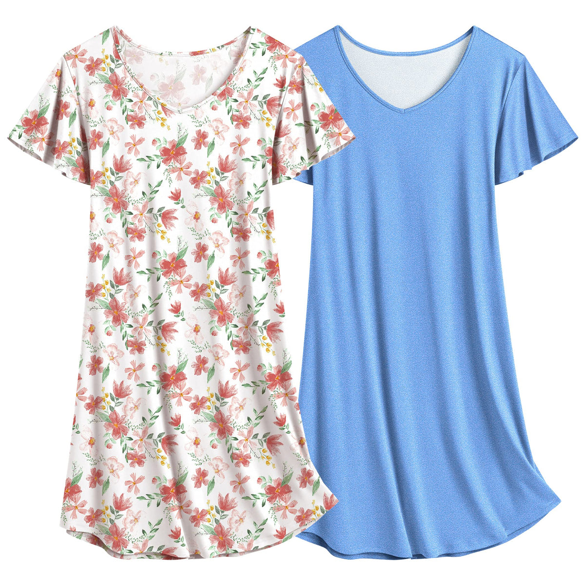 Ekouaer 2 Pack Nightgowns for Women Short Sleeve Nightshirt Soft Sleepdress