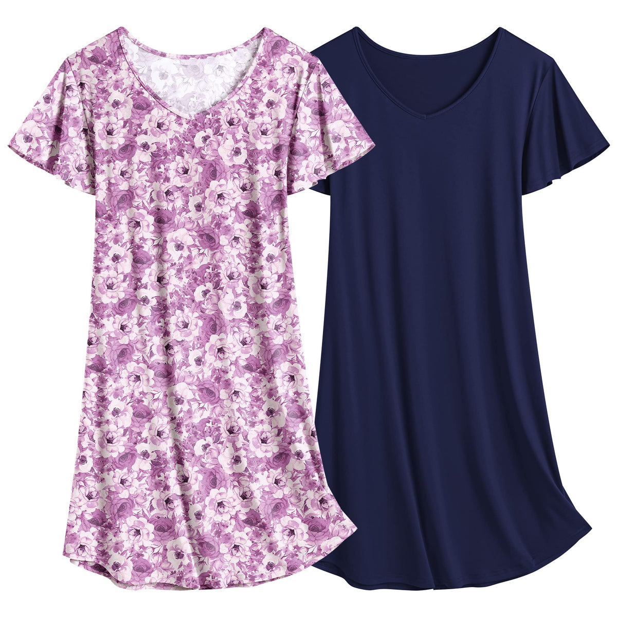 Ekouaer 2 Pack Nightgowns for Women Short Sleeve Nightshirt Soft Sleepdress