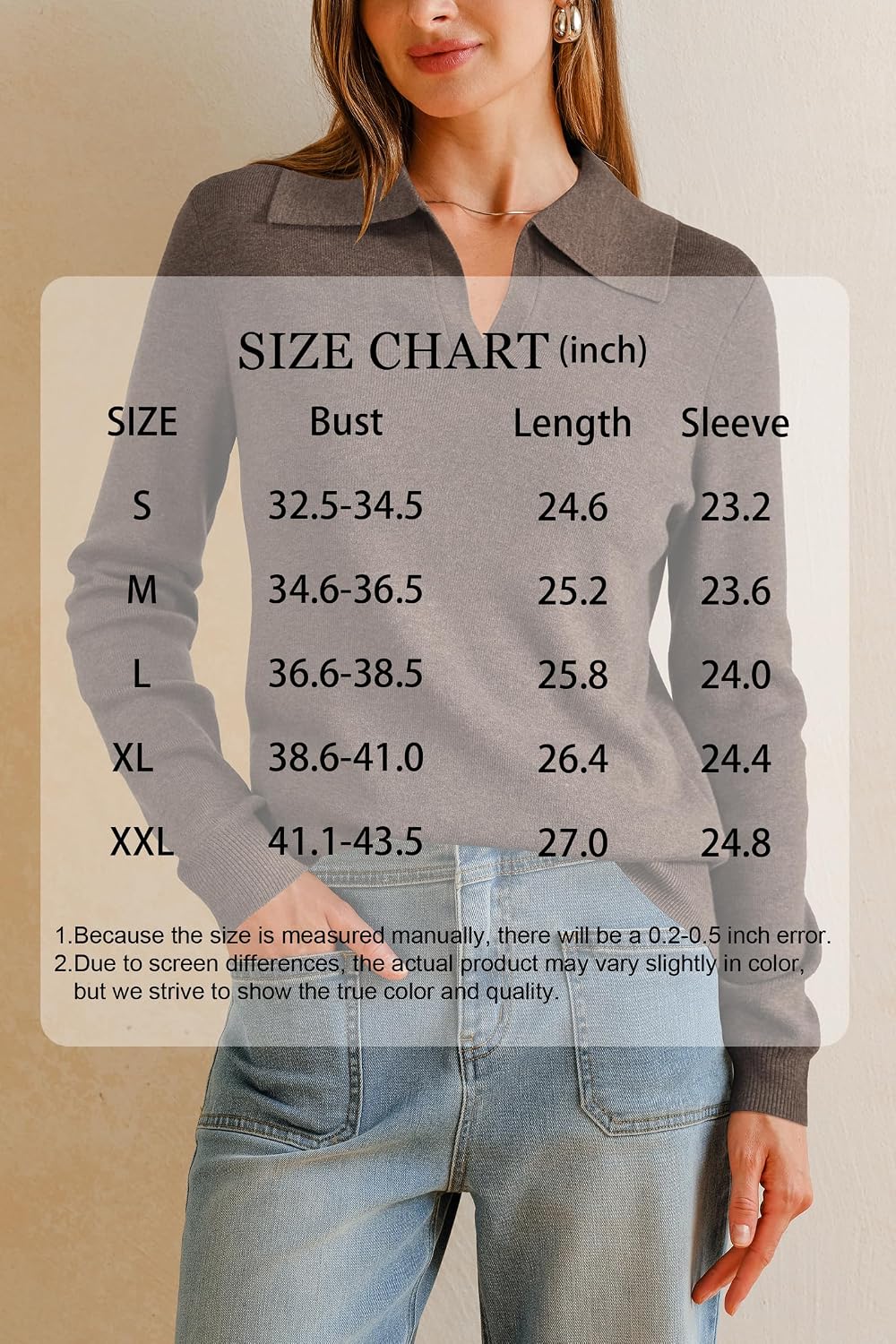 Arach&Cloz Women's Wool Blend Polo Shirts Business Casual Tops Fall Sweater