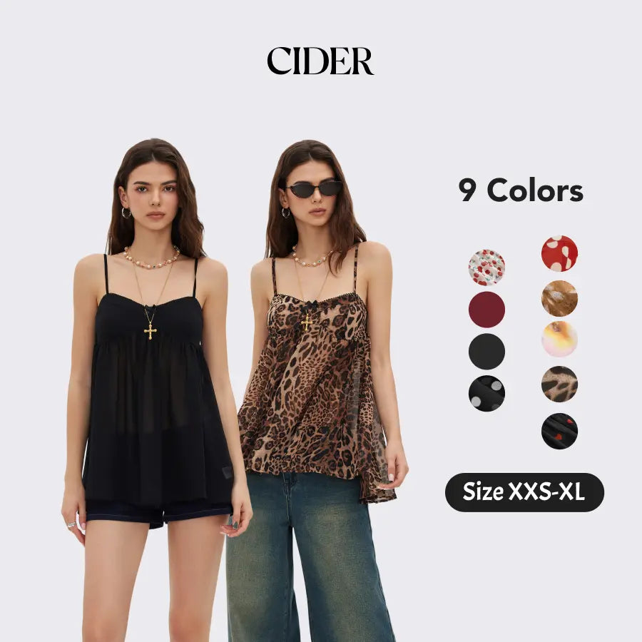 Cider Chiffon Leopard Bowknot Oversized Mini Nightdress Womenswear Strap Chemise Nightgown Lace Nightwear