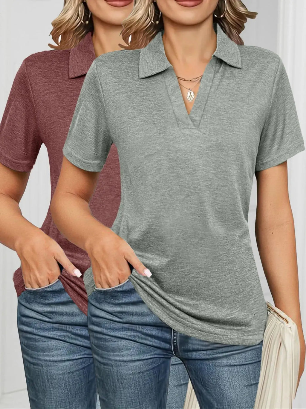 Women's Solid Color Basic Polo Shirt, Casual Short Sleeve Collared Top for Daily Wear, Ladies Clothes for All Seasons, Cute Breathable Summer Tops, Womenswear, Shirts Women, Lightweight Polo Shirt