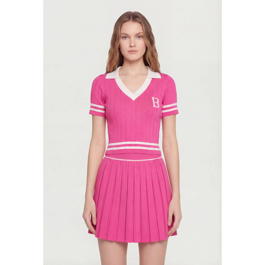 Initial B Varsity Stripe Crop Polo Top
