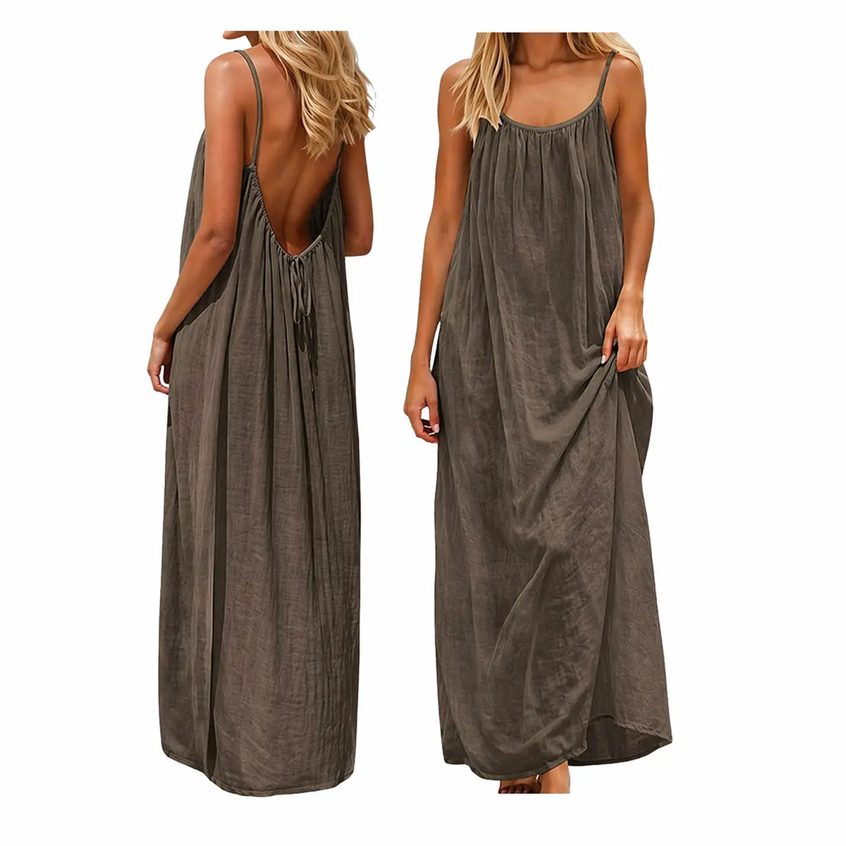 Women's Solid Color Cami Sports Dress - Comfortable Loungewear, Elegant Sleeveless Long Summer Style, Indoor-Ready Sleepwear with Open Cami for Heat Breathability, Indoor‑Ready Style