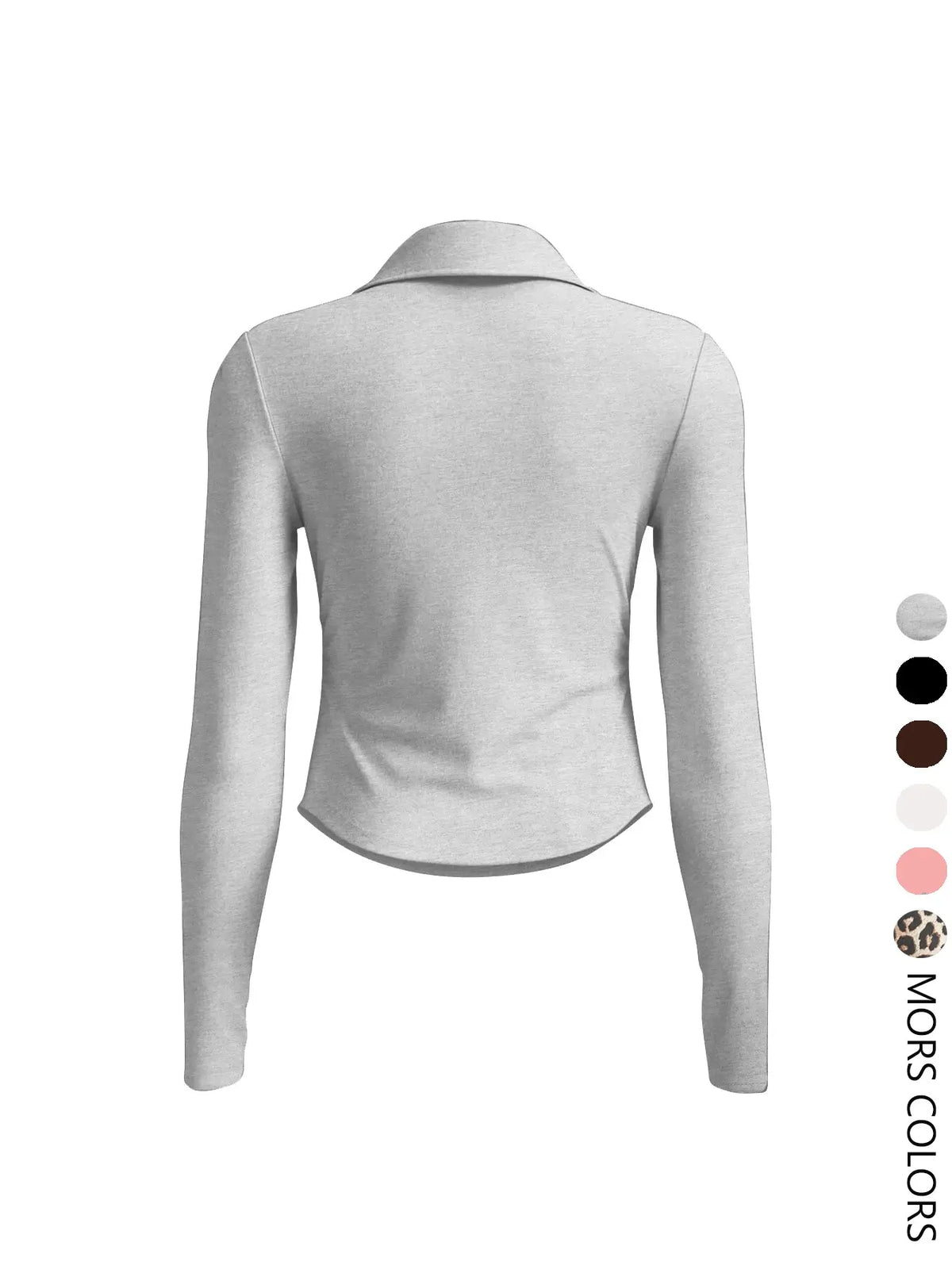 Women's Polo Collar Bow Embroidery Ruched Long Sleeve Top Shirts, Slim Fitted Stretch Knit, Office Layering & Casual Wear, 3 Packs