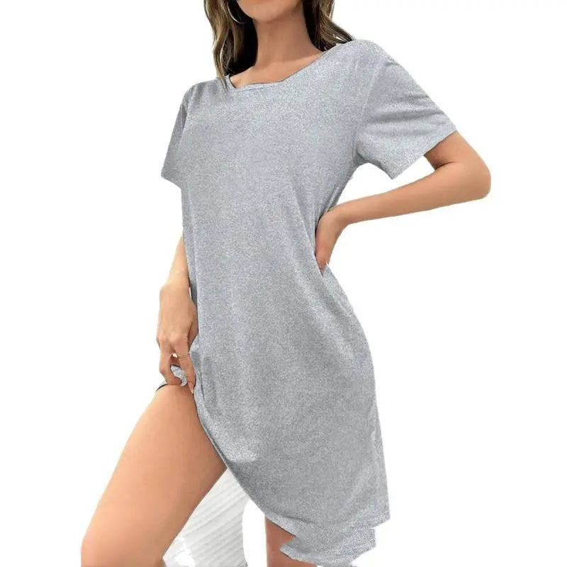 Women's Casual Basic Oversize Plain Short-Sleeve Milk Silk Mid-Thigh Nightdress - Soft, Lightweight, Breathable Polyester, Loose-Fit Multi-Size Loungewear, Spring Summer Sleep-Friendly Homewear (Up to 2XL)