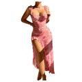 Women's 2-Piece Floral Lingerie Set - High Waist Asymmetrical Split Thigh Ruffle Babydoll Nightgown Chemise, Sleeveless Ruffle Detailing Lace Trim Semi-Sheer Dress Shows Just Enough, Hand Wash Only Soft Fabric Sleepwear Loungewear