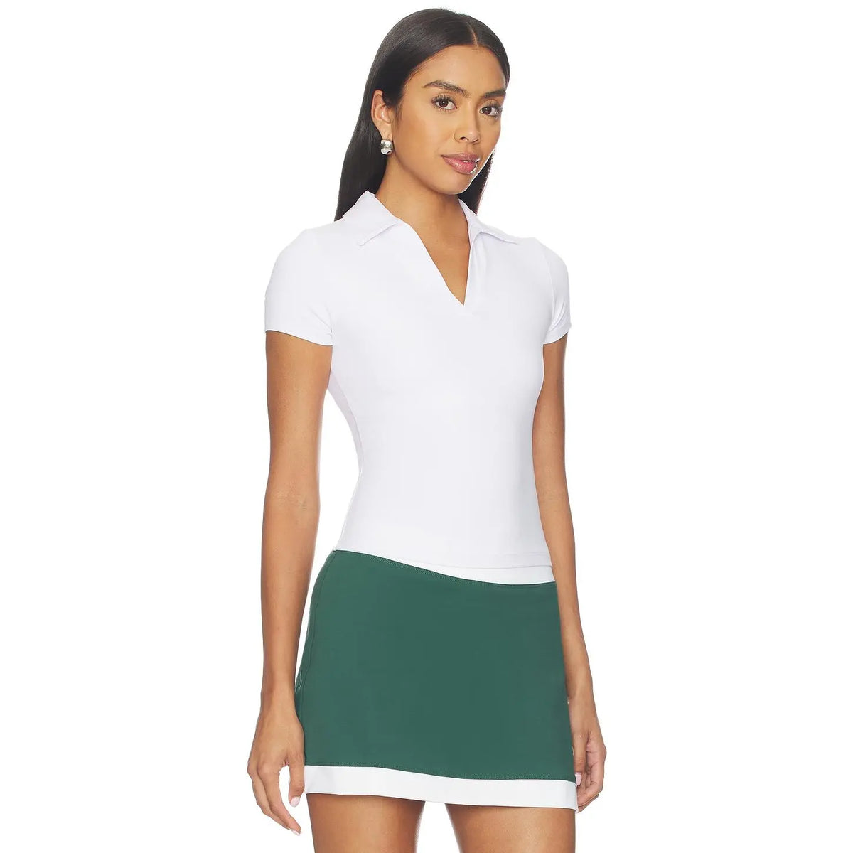 Women's YEAR OF OURS Studio Casual Polo Top, Nylon Fabric, White (with Bra Layer)