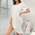 Women's Casual Basic Oversize Plain Short-Sleeve Milk Silk Mid-Thigh Nightdress - Soft, Lightweight, Breathable Polyester, Loose-Fit Multi-Size Loungewear, Spring Summer Sleep-Friendly Homewear (Up to 2XL)