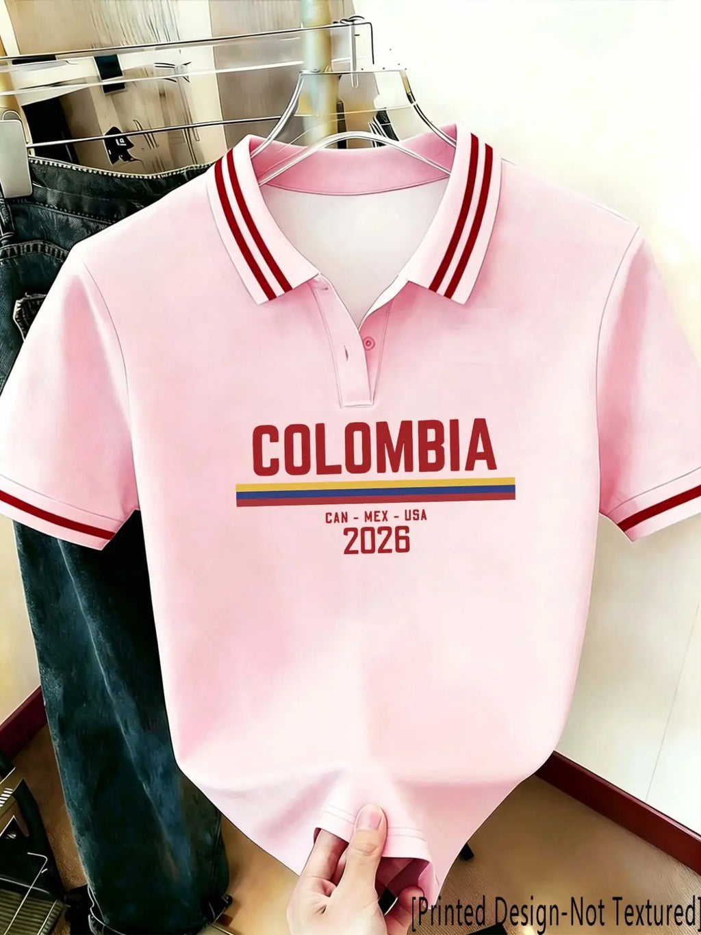 2026 Summer Preppy Pink Striped Polo Shirts, Summer Polos | Country Print (Colombia/Mexico/US) | Lightweight Cotton | Daily Commute/Campus/Street Sports Casual | Stadium Outfit/2026 Fan Support/Game Day OOTD | Gym/Party/Street Versatile | Top Only