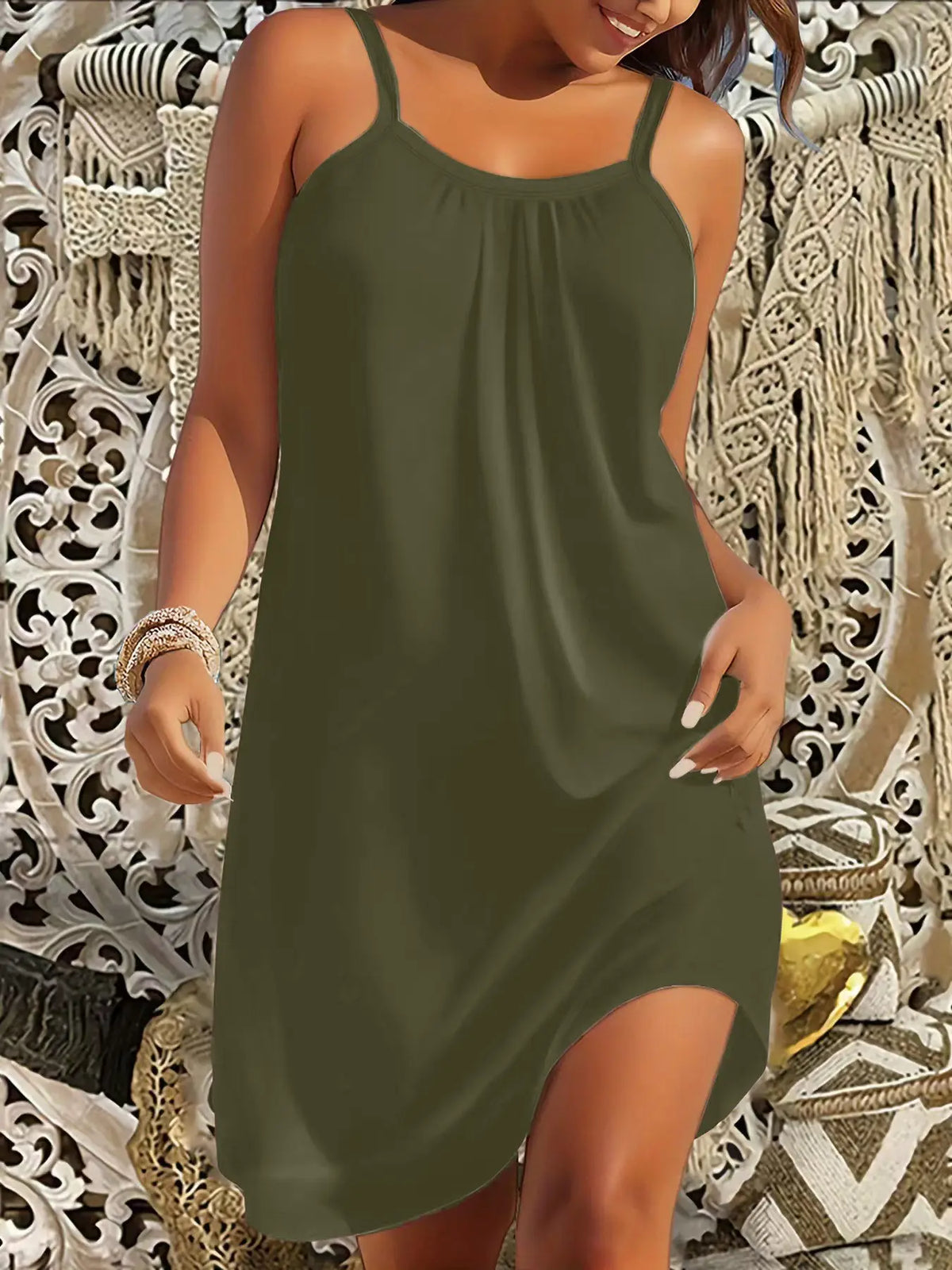 Summer Cool Sensation Breathable Halter Nightgown Nightwear for Women, Plus Size Loose Modal Midi Dress, Versatile Coffee Color Casual Outerwear Dress