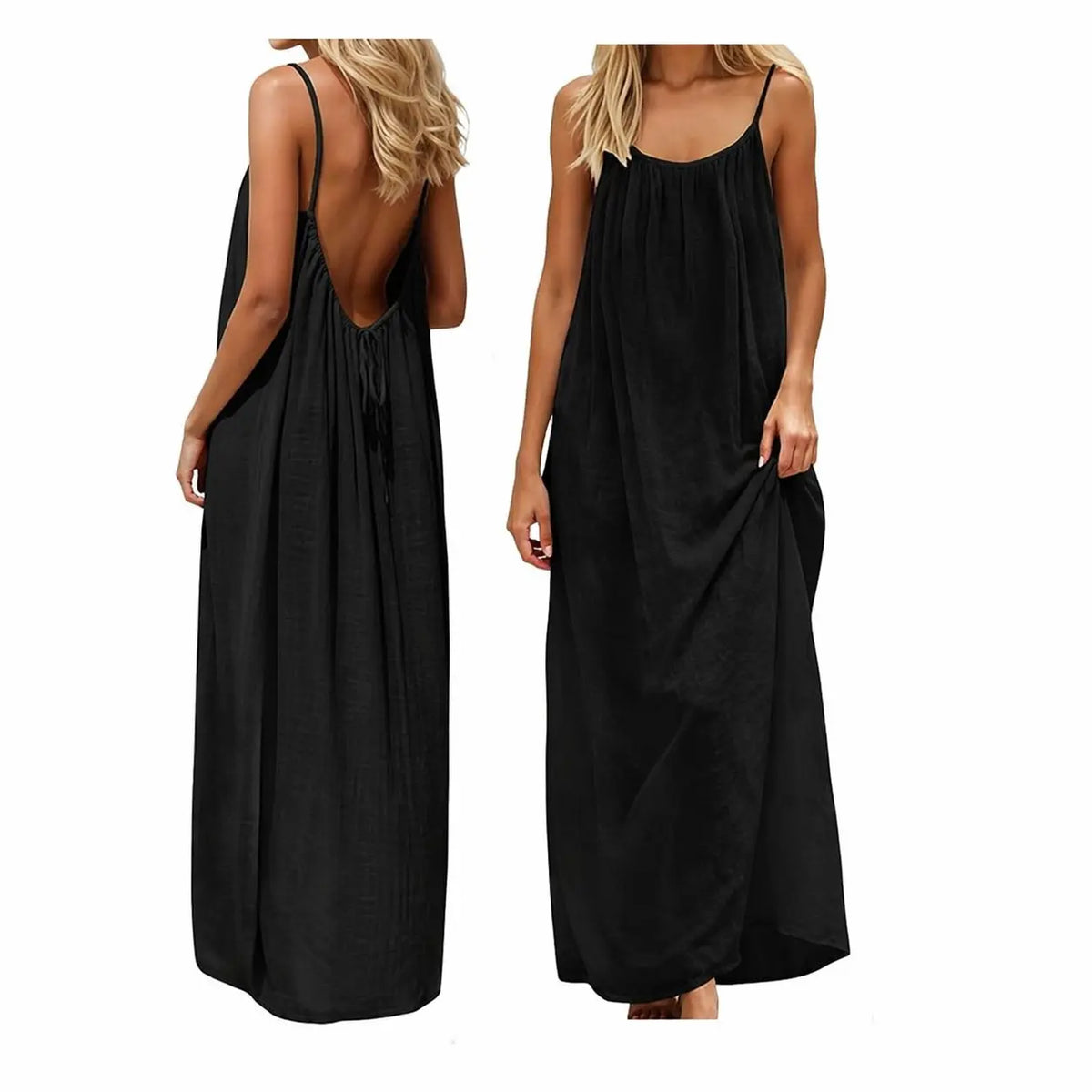 Women's Solid Color Cami Sports Dress - Comfortable Loungewear, Elegant Sleeveless Long Summer Style, Indoor-Ready Sleepwear with Open Cami for Heat Breathability, Indoor‑Ready Style